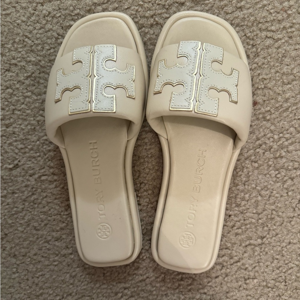 NWT Tory Burch Cream/Nude Double T Sport slides